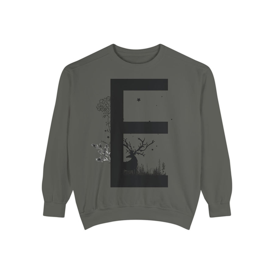 Nature-Inspired Unisex Sweatshirt with Bold Letter Design, Cozy Gift, Eco-Friendly Apparel, Perfect for Casual Wear, Letter E Sweatshirt