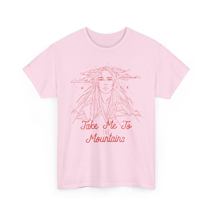 Unisex Heavy Cotton Tee - 'Take Me To Mountains' Adventure Shirt, Outdoor Lover Tee, Nature Vibes T-Shirt, Travel Gift Idea, Hiking Apparel