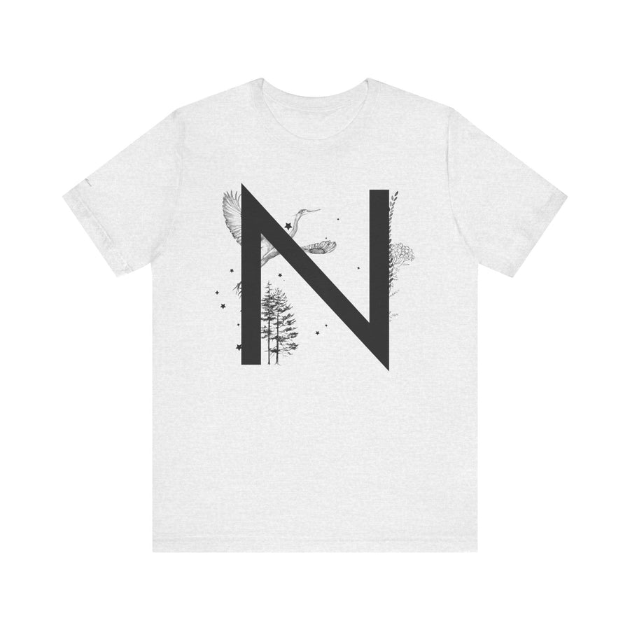 Nature-Inspired Initial Tee, Unisex T-Shirt for Nature Lovers, Personalized Gift, Graphic Tee for Casual Wear, Eco-Friendly Apparel