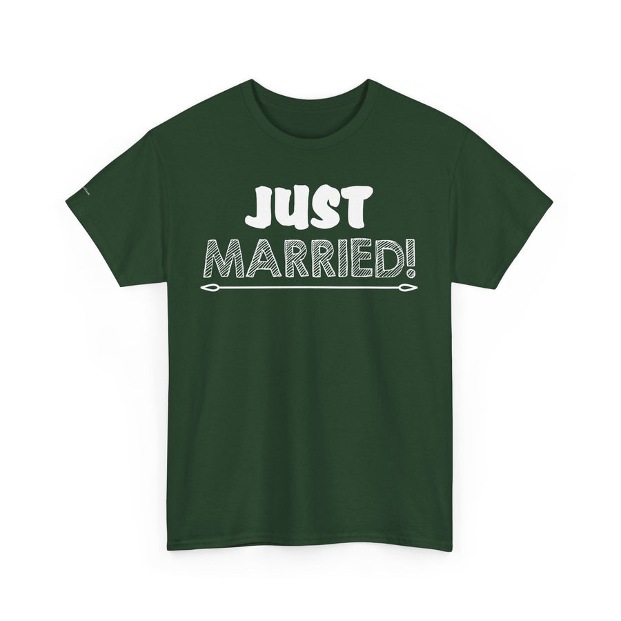 Just Married Unisex Heavy Cotton Tee, Wedding Celebration Shirt, Newlywed Gift, Bridal Party Apparel, Engagement Announcement Top