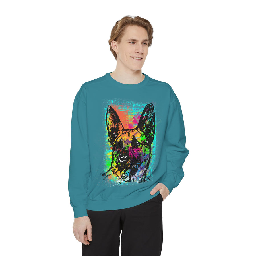 Vibrant Dog Art Sweatshirt, Animal Lover Gift, Cozy Casual Wear, Unisex Fashion, Colorful Pet Sweatshirt, Perfect for Dog Owners