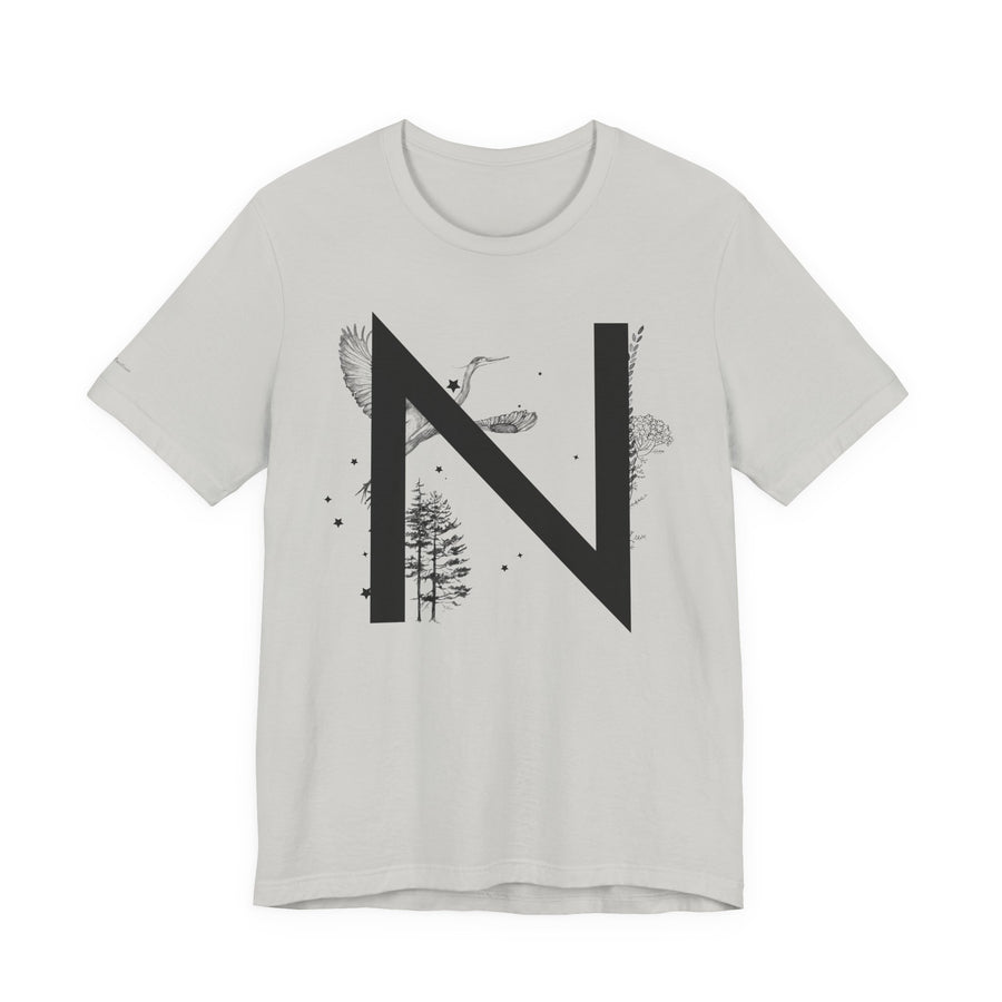 Nature-Inspired Initial Tee, Unisex T-Shirt for Nature Lovers, Personalized Gift, Graphic Tee for Casual Wear, Eco-Friendly Apparel