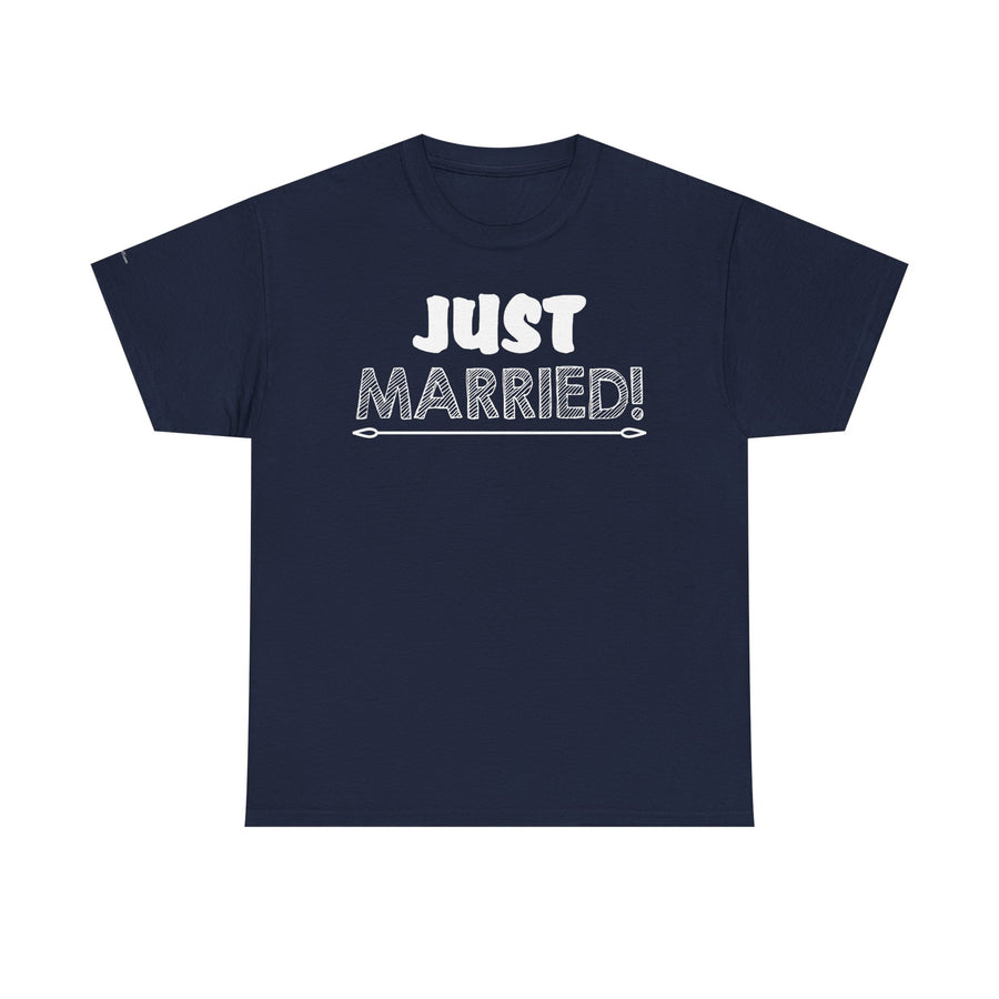 Just Married Unisex Heavy Cotton Tee, Wedding Celebration Shirt, Newlywed Gift, Bridal Party Apparel, Engagement Announcement Top
