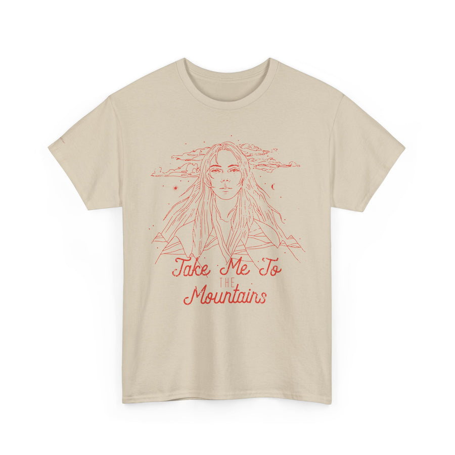 Unisex Heavy Cotton Tee - 'Take Me To Mountains' Adventure Shirt, Outdoor Lover Tee, Nature Vibes T-Shirt, Travel Gift Idea, Hiking Apparel