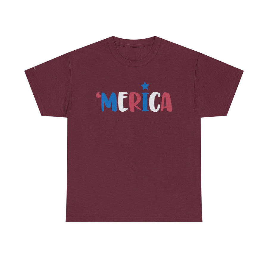 'Merica Unisex Heavy Cotton Tee - Patriotic Shirt for Independence Day, BBQs, Casual Wear, Gifts