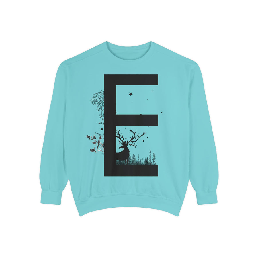 Nature-Inspired Unisex Sweatshirt with Bold Letter Design, Cozy Gift, Eco-Friendly Apparel, Perfect for Casual Wear, Letter E Sweatshirt