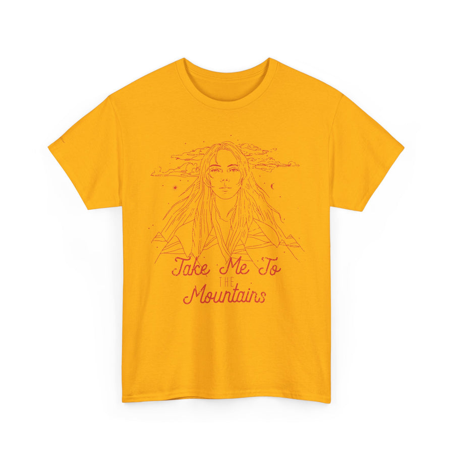 Unisex Heavy Cotton Tee - 'Take Me To Mountains' Adventure Shirt, Outdoor Lover Tee, Nature Vibes T-Shirt, Travel Gift Idea, Hiking Apparel