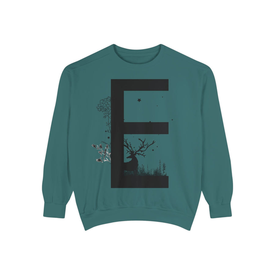 Nature-Inspired Unisex Sweatshirt with Bold Letter Design, Cozy Gift, Eco-Friendly Apparel, Perfect for Casual Wear, Letter E Sweatshirt