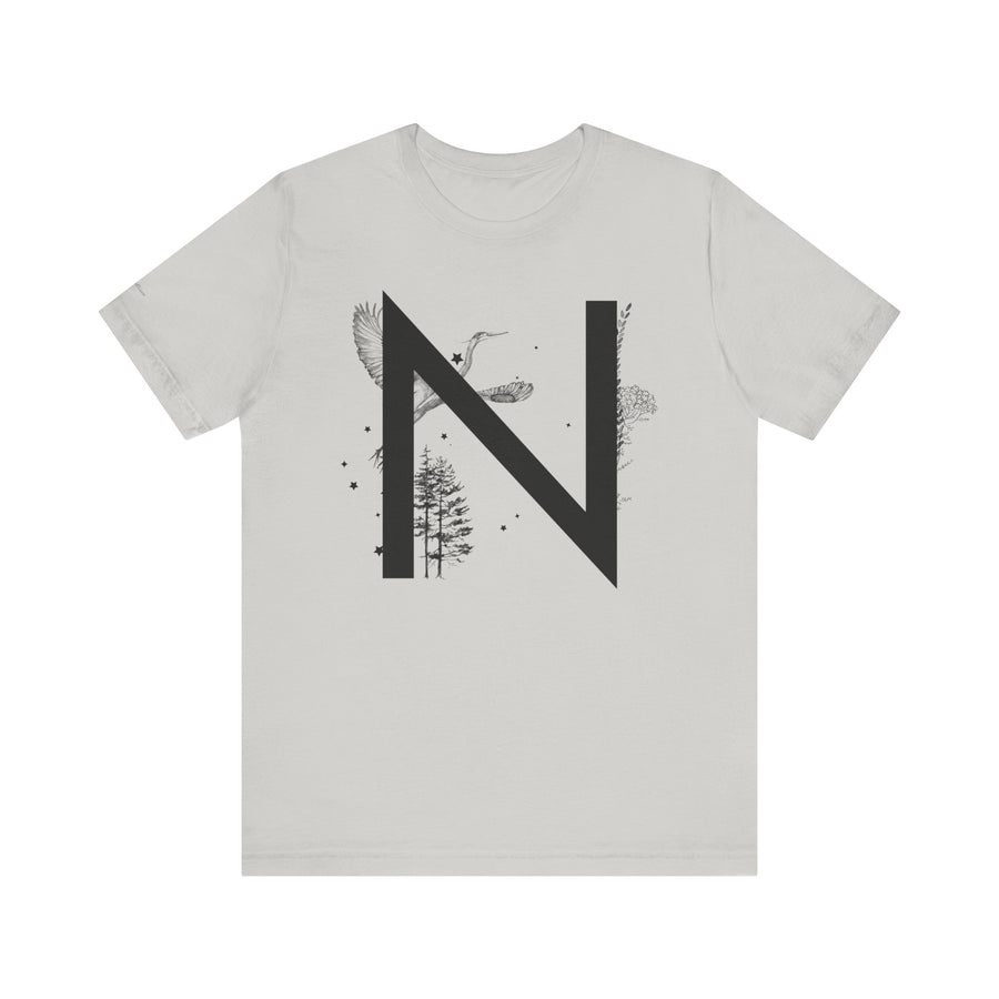 Nature-Inspired Initial Tee, Unisex T-Shirt for Nature Lovers, Personalized Gift, Graphic Tee for Casual Wear, Eco-Friendly Apparel