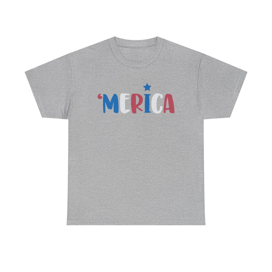'Merica Unisex Heavy Cotton Tee - Patriotic Shirt for Independence Day, BBQs, Casual Wear, Gifts