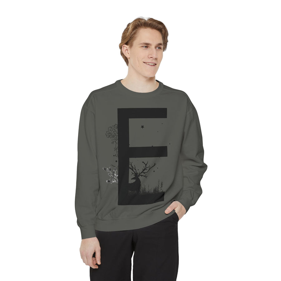 Nature-Inspired Unisex Sweatshirt with Bold Letter Design, Cozy Gift, Eco-Friendly Apparel, Perfect for Casual Wear, Letter E Sweatshirt