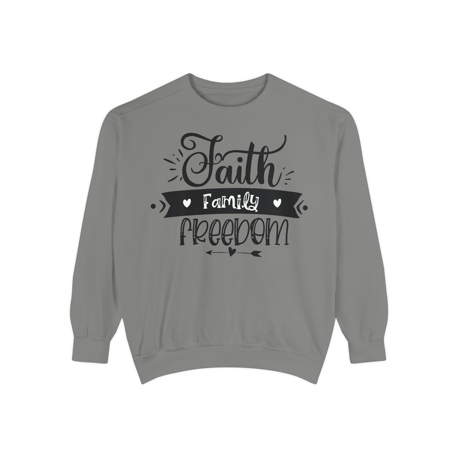 Faith, Family, Freedom Sweatshirt - Unisex Cozy Pullover for Family Gatherings, Gifts, Family Events, Faith Celebrations