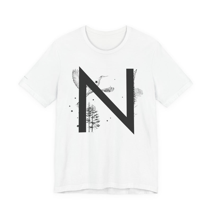 Nature-Inspired Initial Tee, Unisex T-Shirt for Nature Lovers, Personalized Gift, Graphic Tee for Casual Wear, Eco-Friendly Apparel
