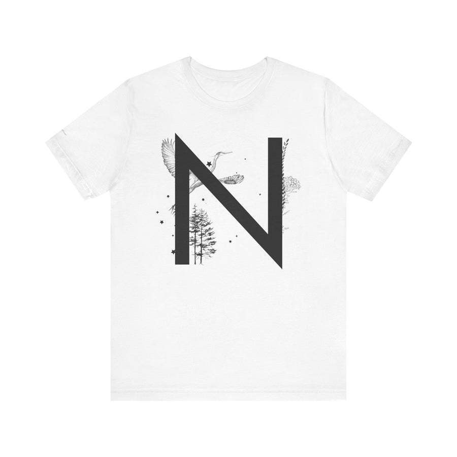 Nature-Inspired Initial Tee, Unisex T-Shirt for Nature Lovers, Personalized Gift, Graphic Tee for Casual Wear, Eco-Friendly Apparel