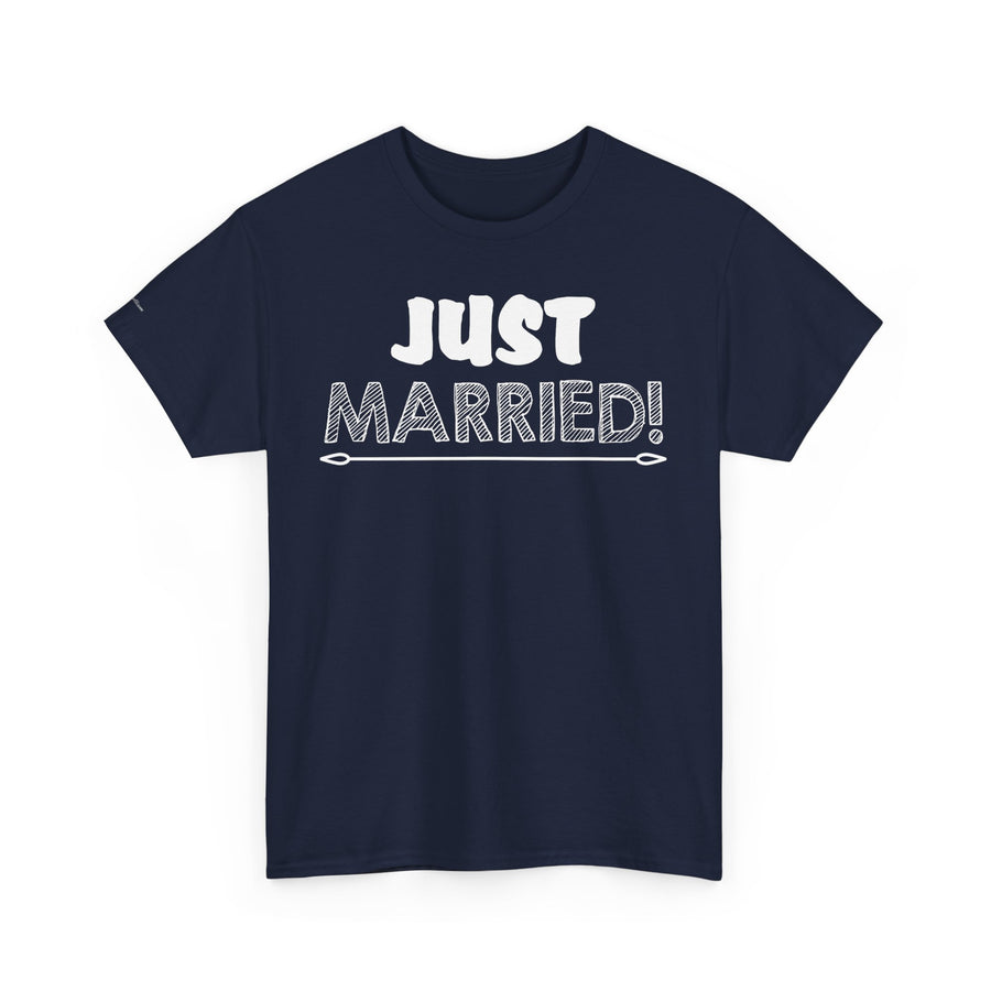 Just Married Unisex Heavy Cotton Tee, Wedding Celebration Shirt, Newlywed Gift, Bridal Party Apparel, Engagement Announcement Top