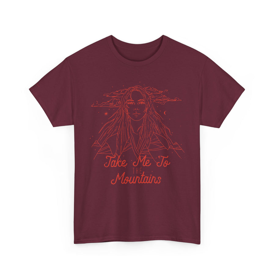 Unisex Heavy Cotton Tee - 'Take Me To Mountains' Adventure Shirt, Outdoor Lover Tee, Nature Vibes T-Shirt, Travel Gift Idea, Hiking Apparel