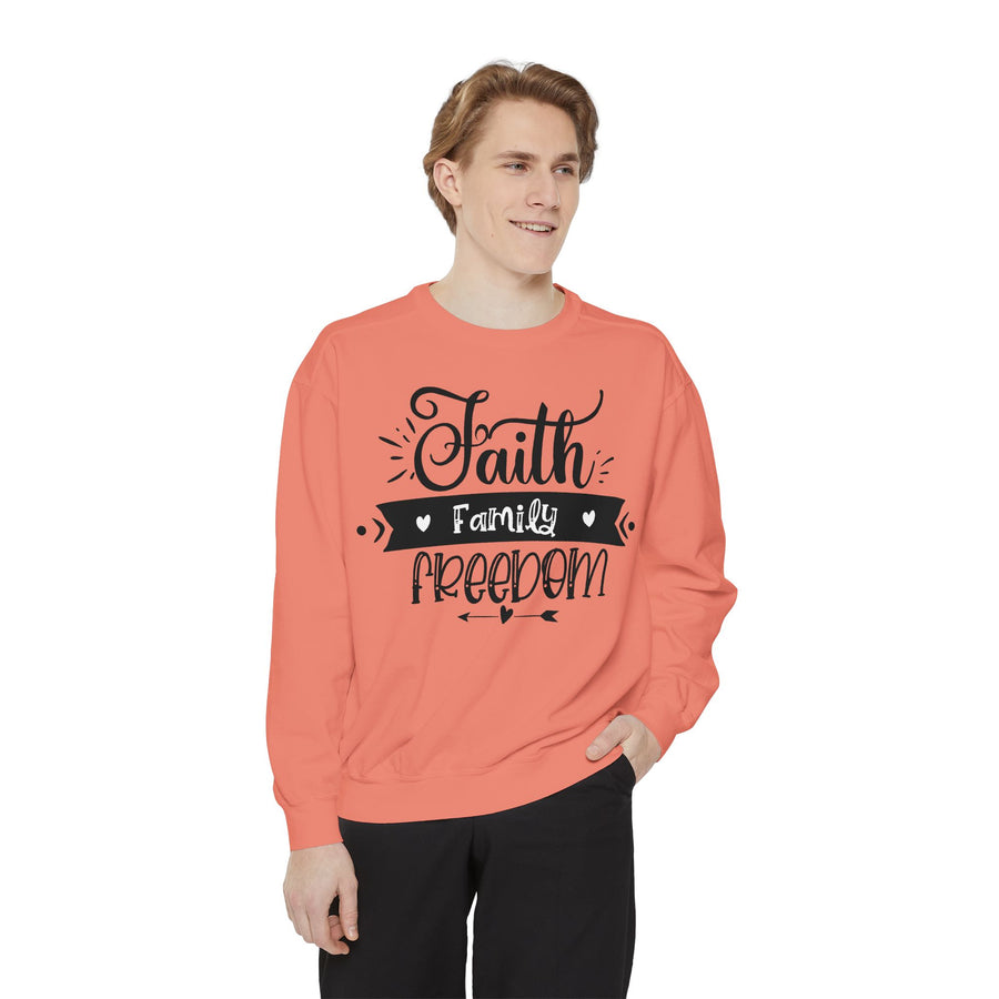 Faith, Family, Freedom Sweatshirt - Unisex Cozy Pullover for Family Gatherings, Gifts, Family Events, Faith Celebrations