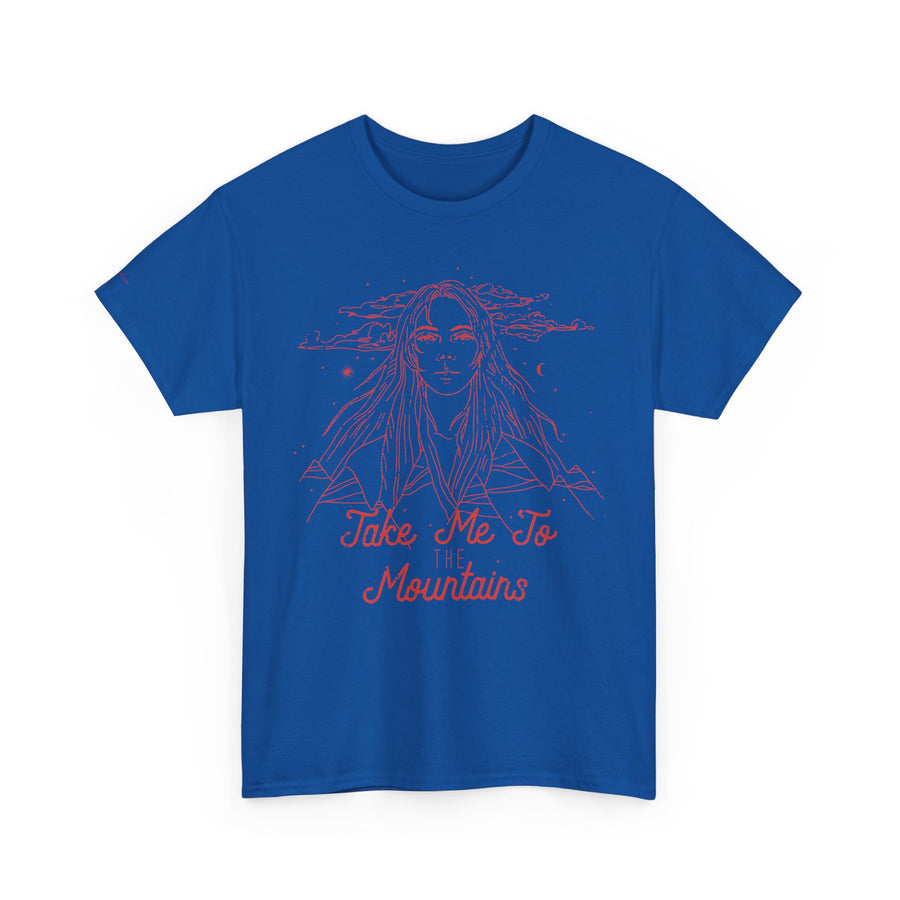 Unisex Heavy Cotton Tee - 'Take Me To Mountains' Adventure Shirt, Outdoor Lover Tee, Nature Vibes T-Shirt, Travel Gift Idea, Hiking Apparel
