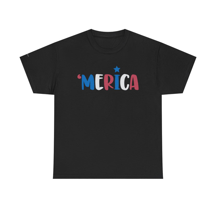 'Merica Unisex Heavy Cotton Tee - Patriotic Shirt for Independence Day, BBQs, Casual Wear, Gifts