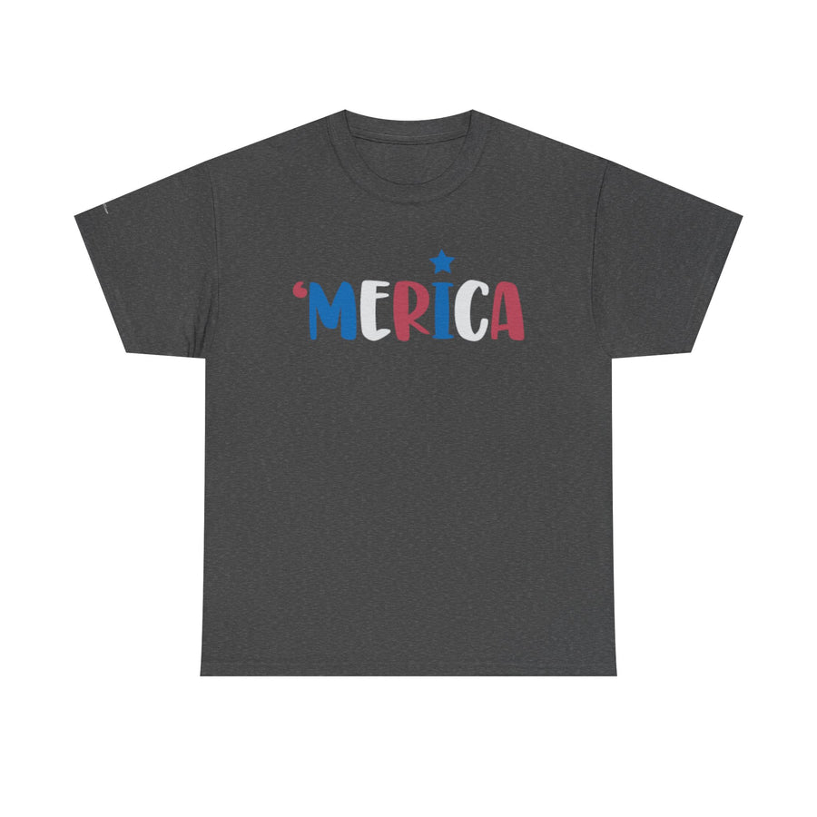 'Merica Unisex Heavy Cotton Tee - Patriotic Shirt for Independence Day, BBQs, Casual Wear, Gifts